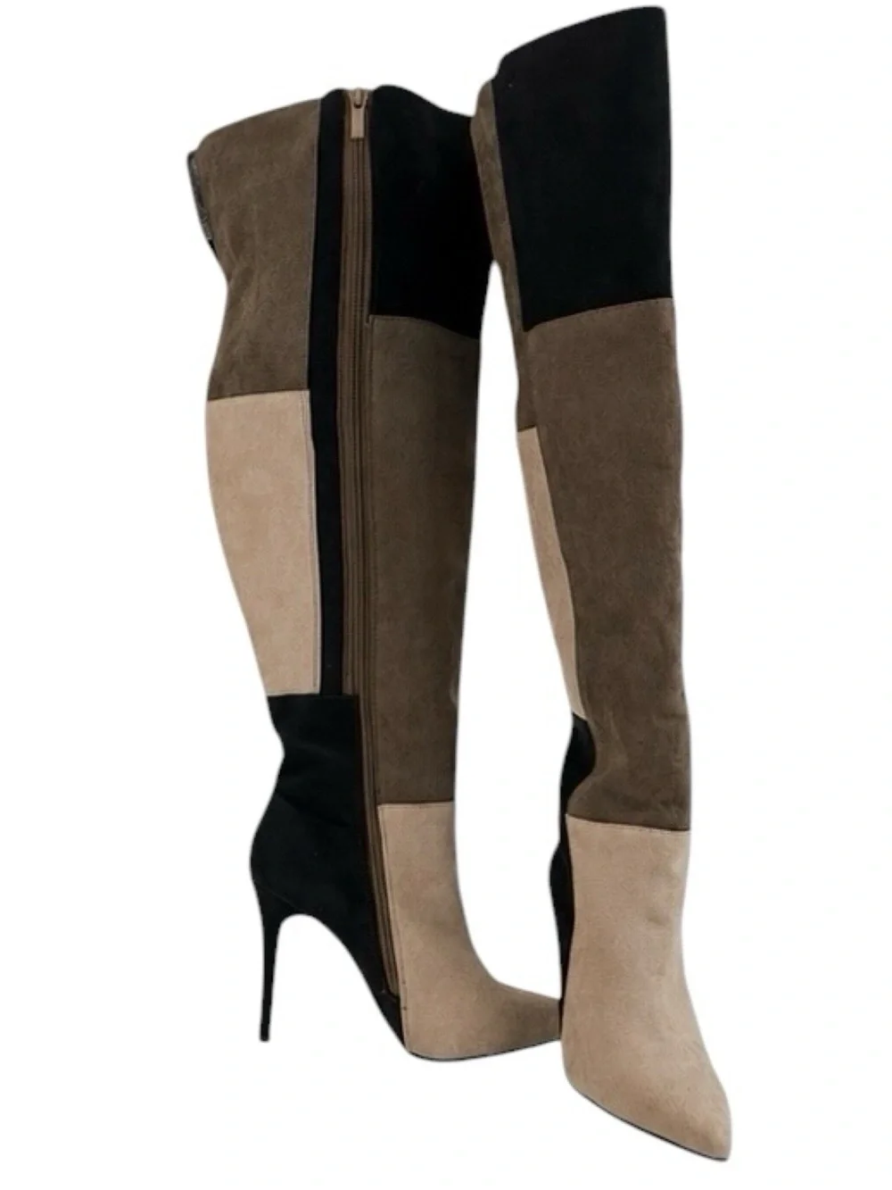 Ashley Stewart Size 10 Colorblock Over-Knee Faux Suede Patchwork High Heel Boots